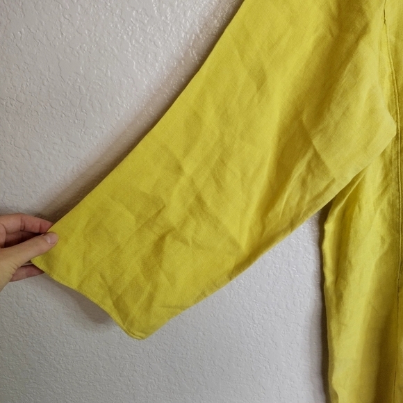 Eileen Fisher linen lagenlook button down yellow shirt sz Xl - Picture 4 of 9